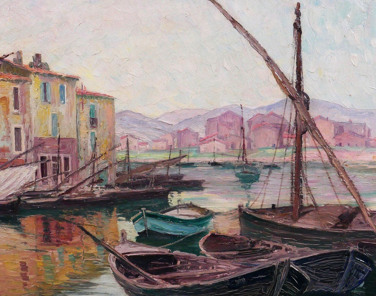 Adolphe Cossard 1880-1952, Martigues, Landscape With Boats, Painting, Circa 1930-photo-2