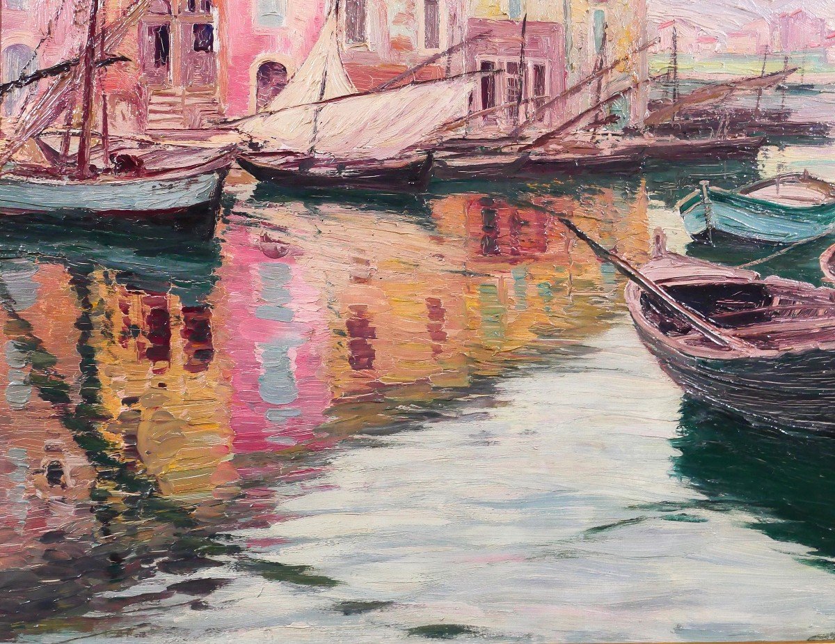 Adolphe Cossard 1880-1952, Martigues, Landscape With Boats, Painting, Circa 1930-photo-4