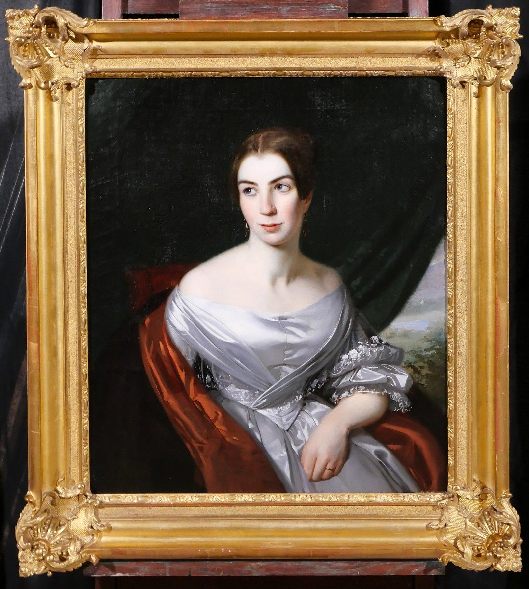 E.-l. Dubuffe (attributed To) 1819-1883 Portrait Of A Woman In A White Dress, Painting, Circa 1840-45-photo-2