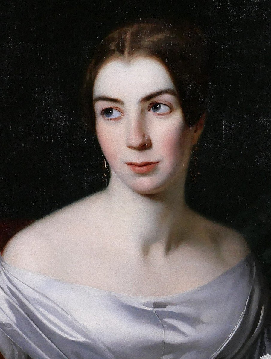 E.-l. Dubuffe (attributed To) 1819-1883 Portrait Of A Woman In A White Dress, Painting, Circa 1840-45-photo-2