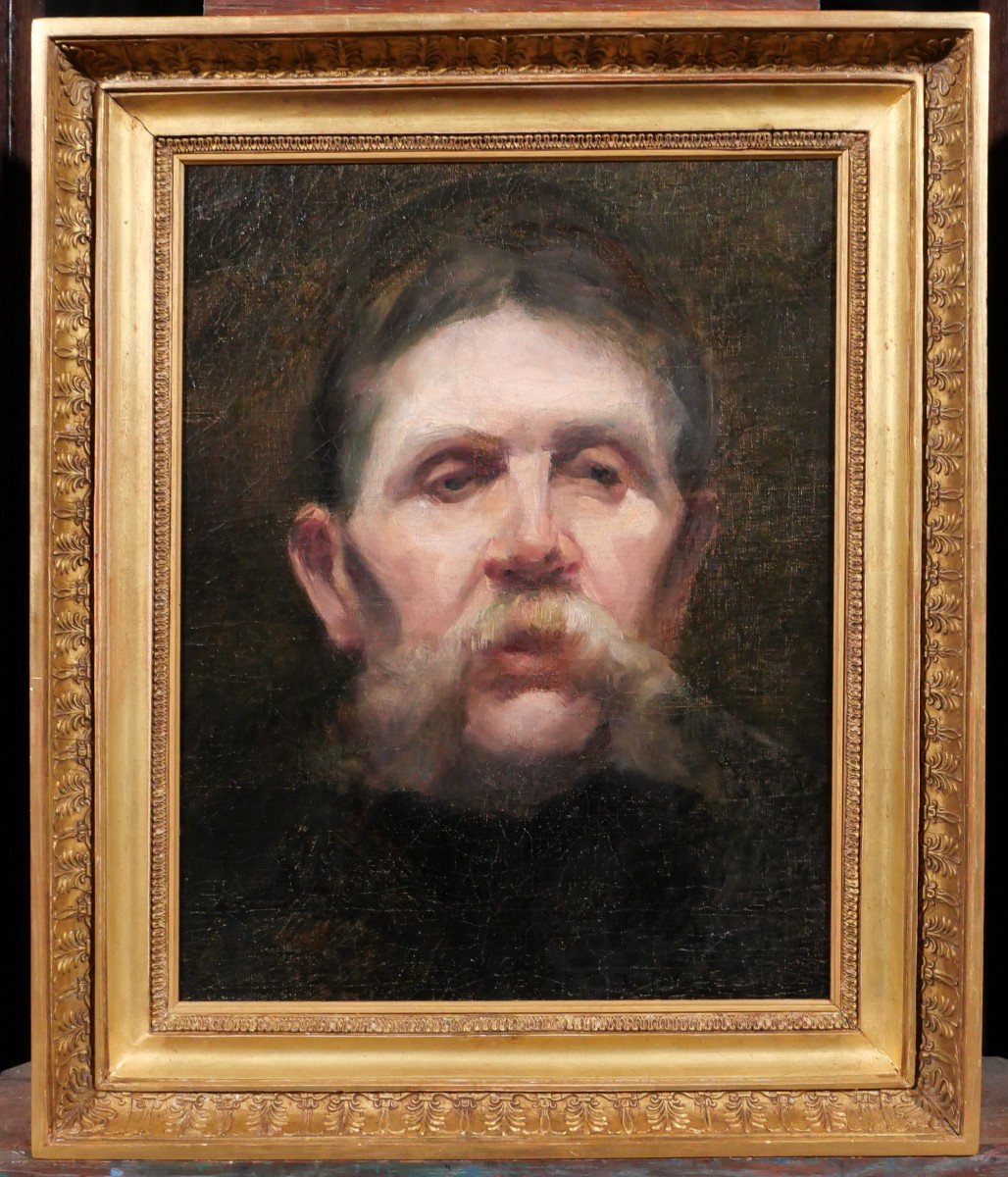 Ecole française du 19e siècle Portrait d'homme à la moustache, tableau, impressionnisme-photo-2