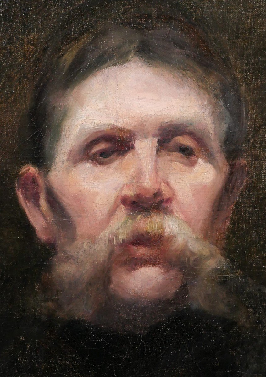 Ecole française du 19e siècle Portrait d'homme à la moustache, tableau, impressionnisme-photo-3