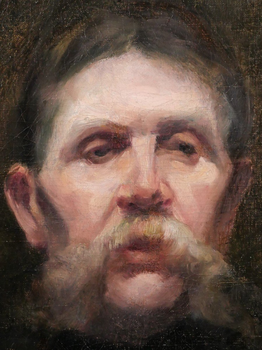 Ecole française du 19e siècle Portrait d'homme à la moustache, tableau, impressionnisme-photo-4