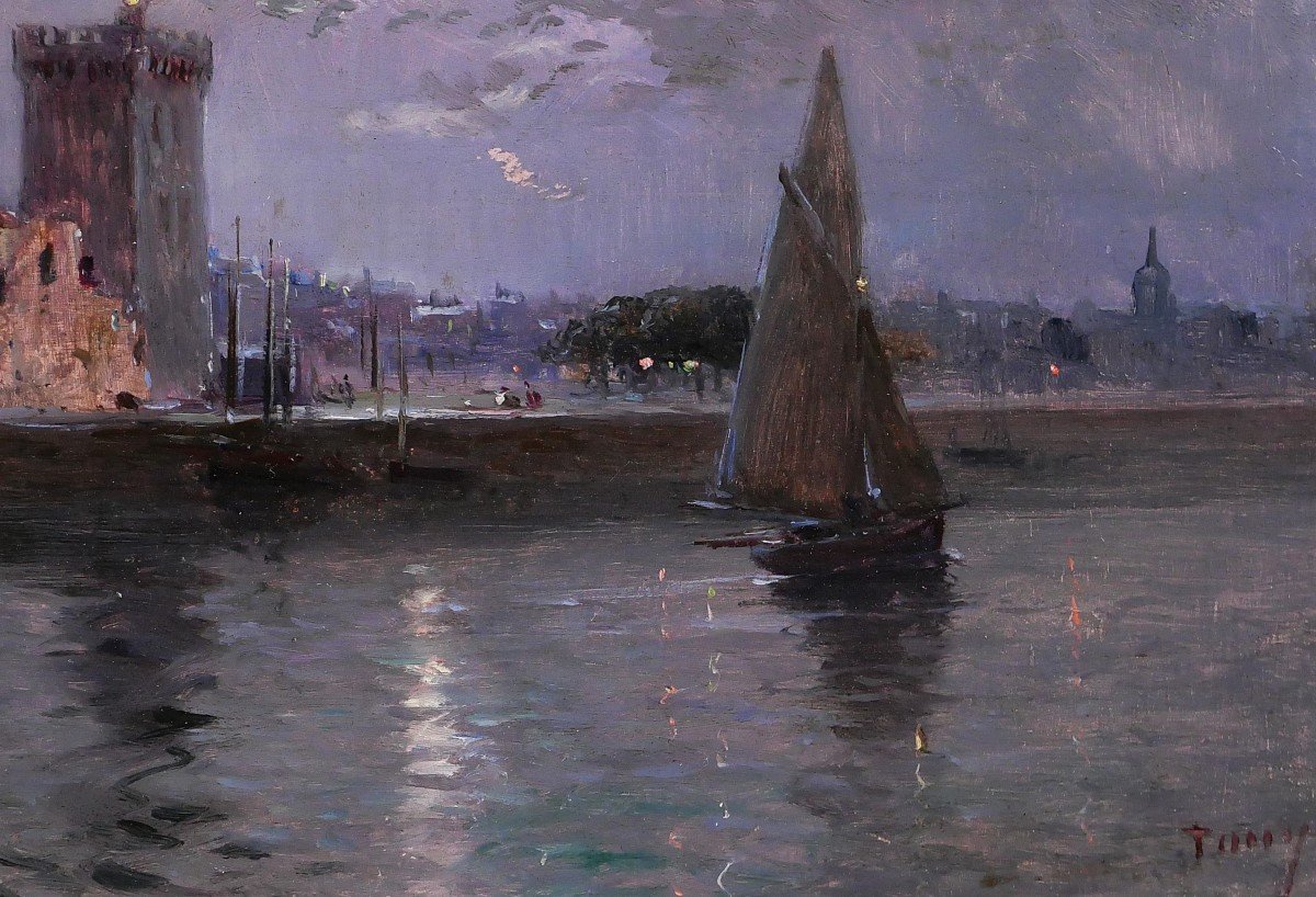 French School Circa 1900-20 Les Sables d'Olonne, Moonlit Landscape, Painting, Seascape-photo-3