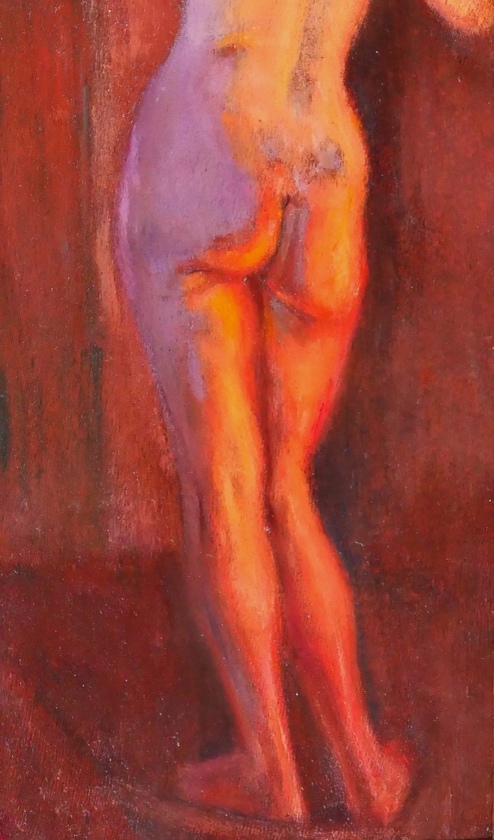 Emile Tremblay 1855-1935 Nude Woman, Mauve And Orange Effect, Painting, Circa 1900-photo-4