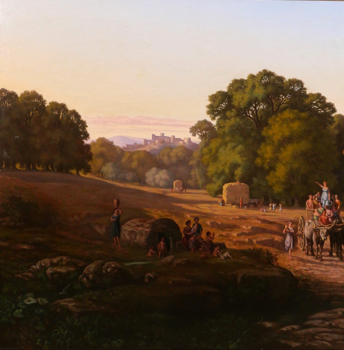 Gaspard Anrioud 1809-1866 Italy, The Harvest Party, Landscape, Large Painting, Romanticism-photo-4