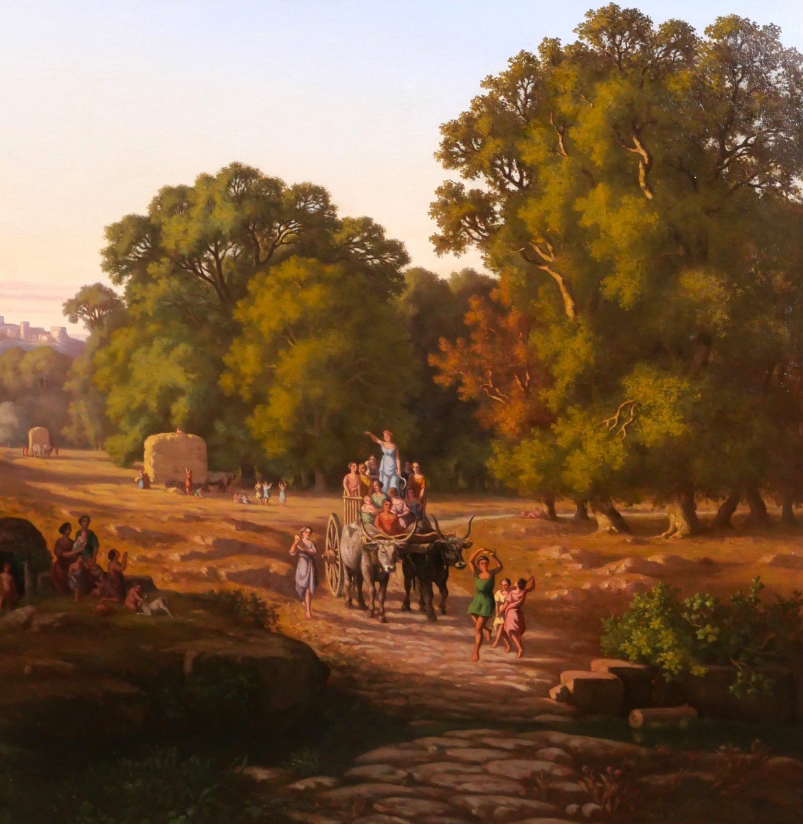 Gaspard Anrioud 1809-1866 Italy, The Harvest Party, Landscape, Large Painting, Romanticism-photo-1