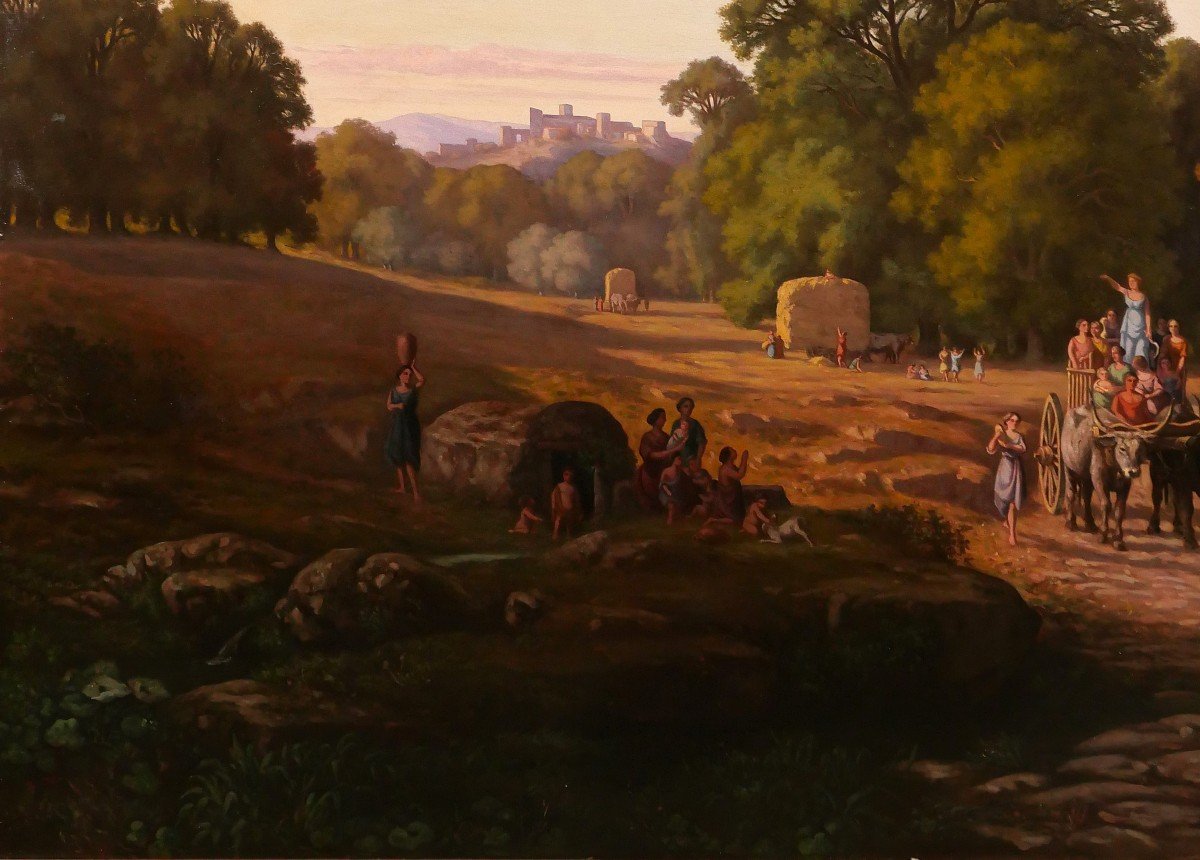 Gaspard Anrioud 1809-1866 Italy, The Harvest Party, Landscape, Large Painting, Romanticism-photo-5