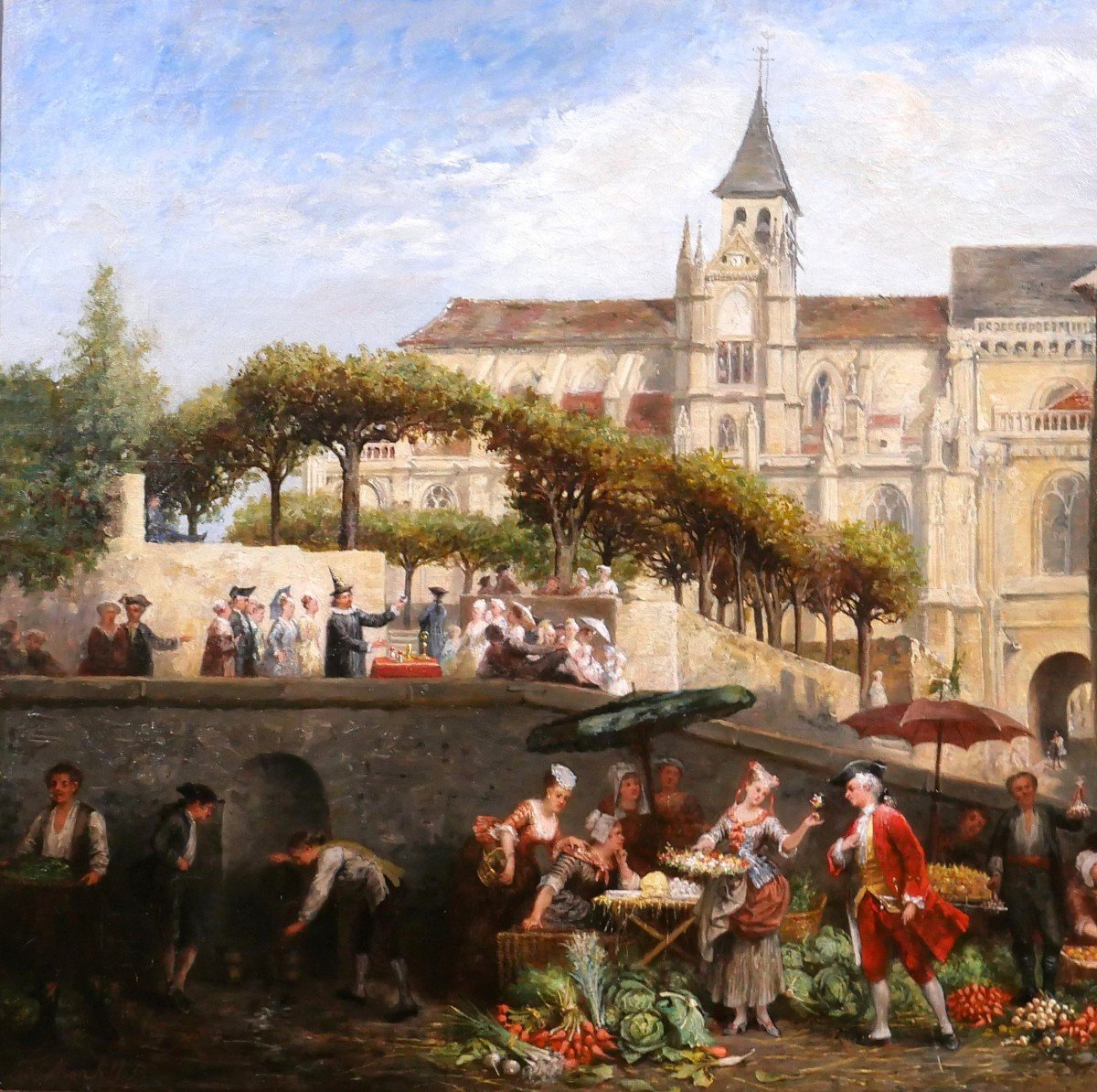 Adolphe François Monfallet 1815-1900 Triel-sur-seine (yvelines), Market Scene, Painting, 1864-photo-4