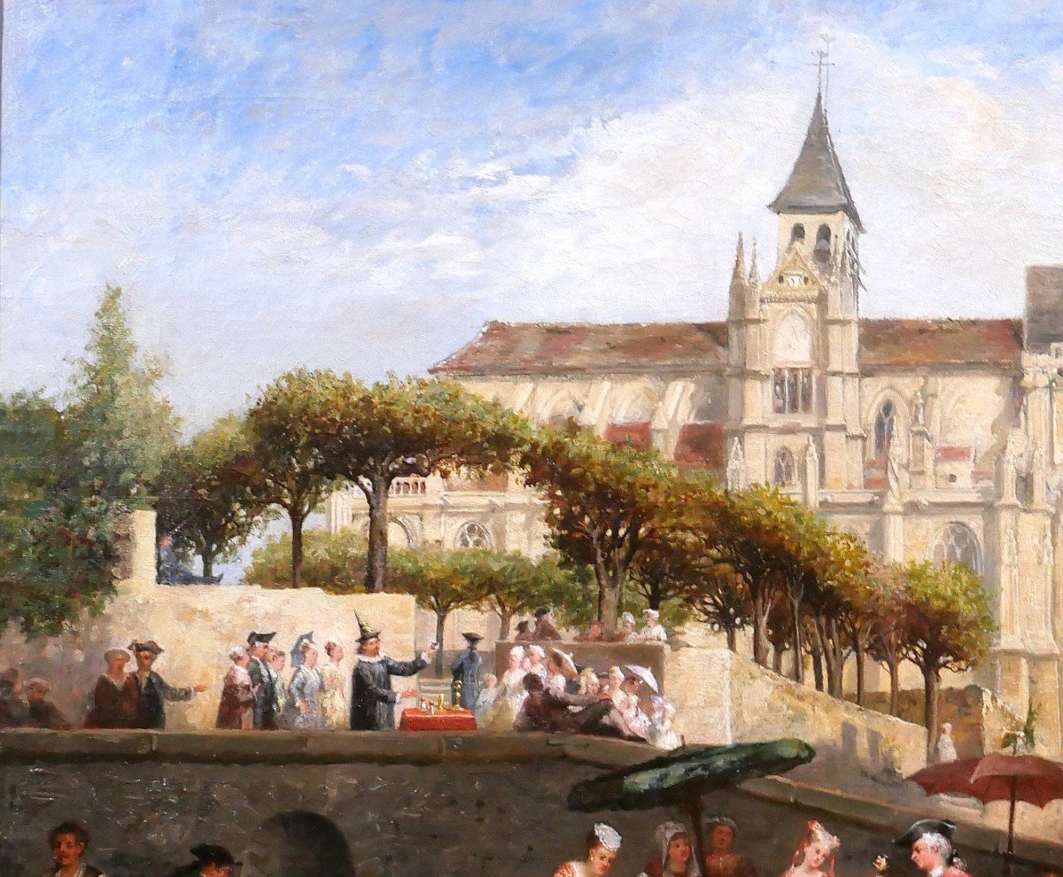 Adolphe François Monfallet 1815-1900 Triel-sur-seine (yvelines), Market Scene, Painting, 1864-photo-2