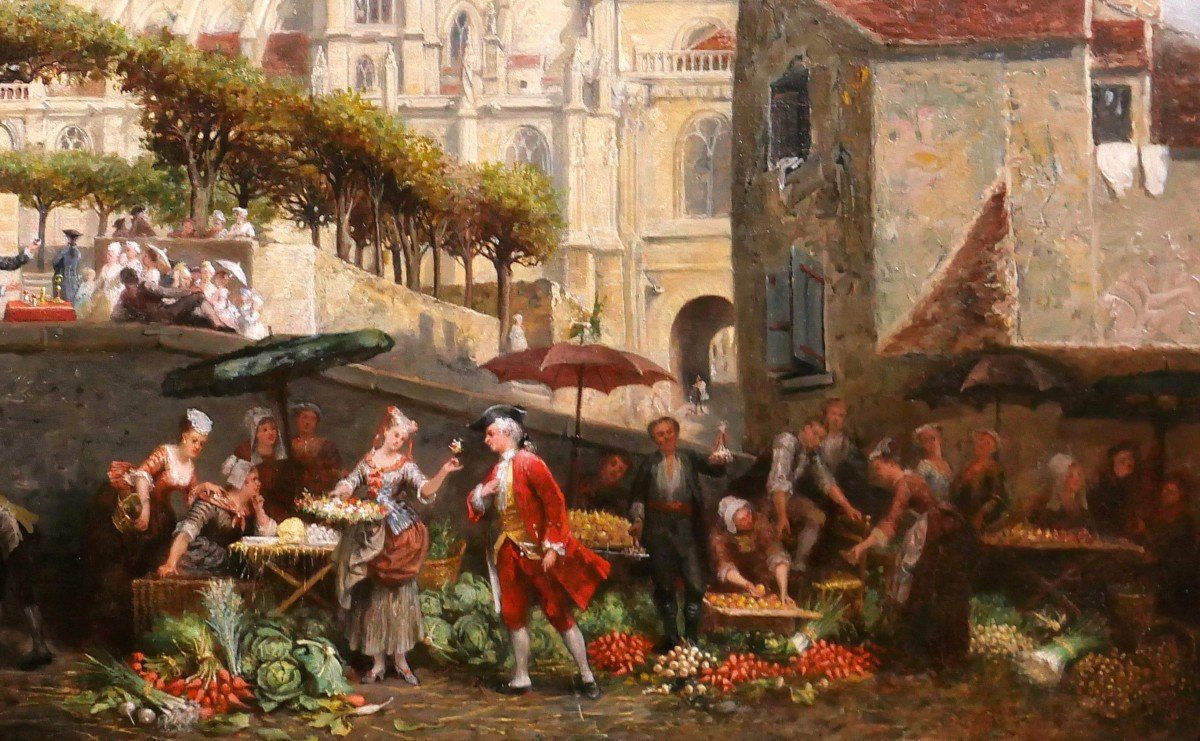 Adolphe François Monfallet 1815-1900 Triel-sur-seine (yvelines), Market Scene, Painting, 1864-photo-4