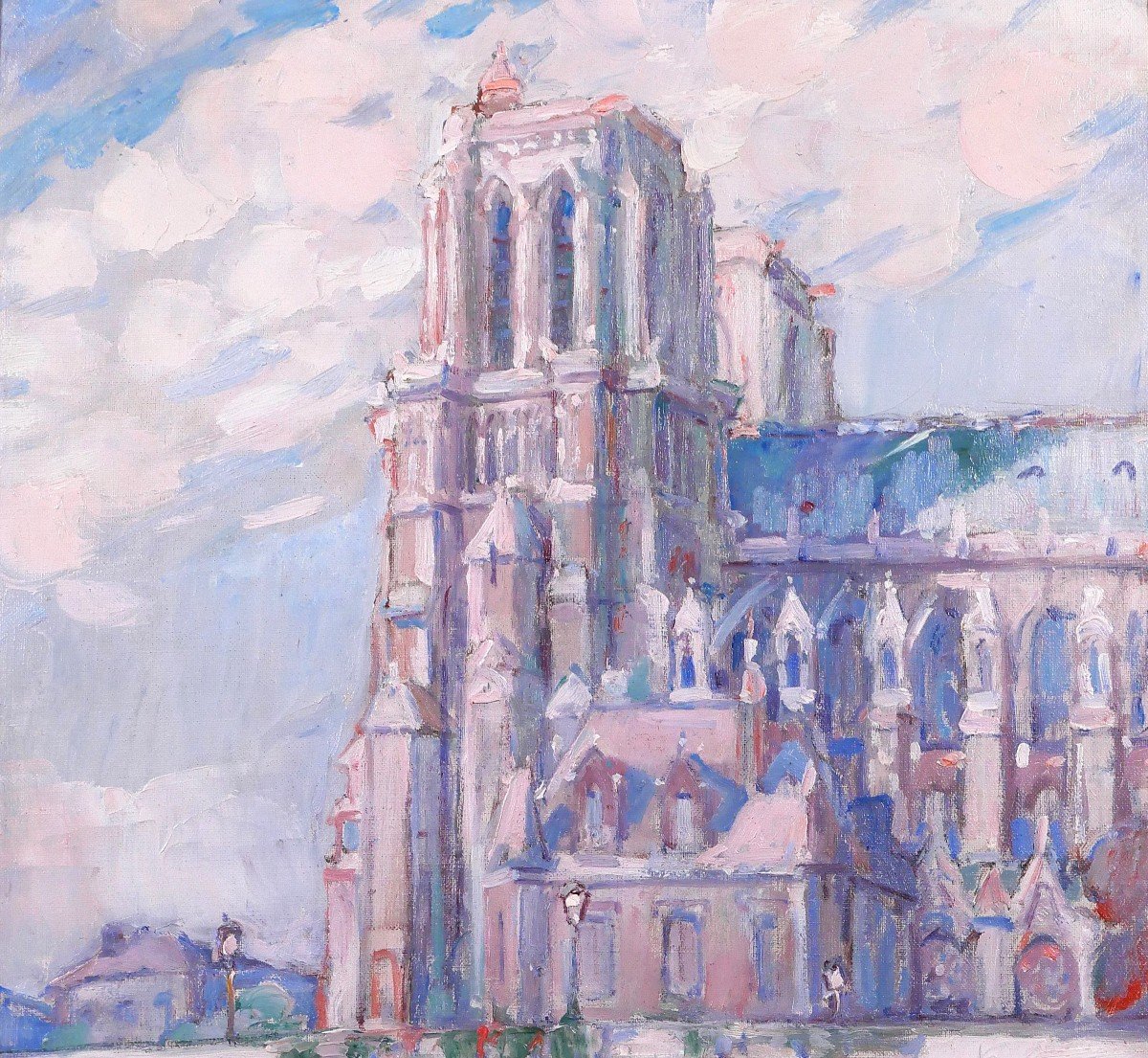 Raphaël CHANTEROU 1888-1945 Paris, la cathédrale Notre-Dame, tableau, vers 1920-30-photo-3