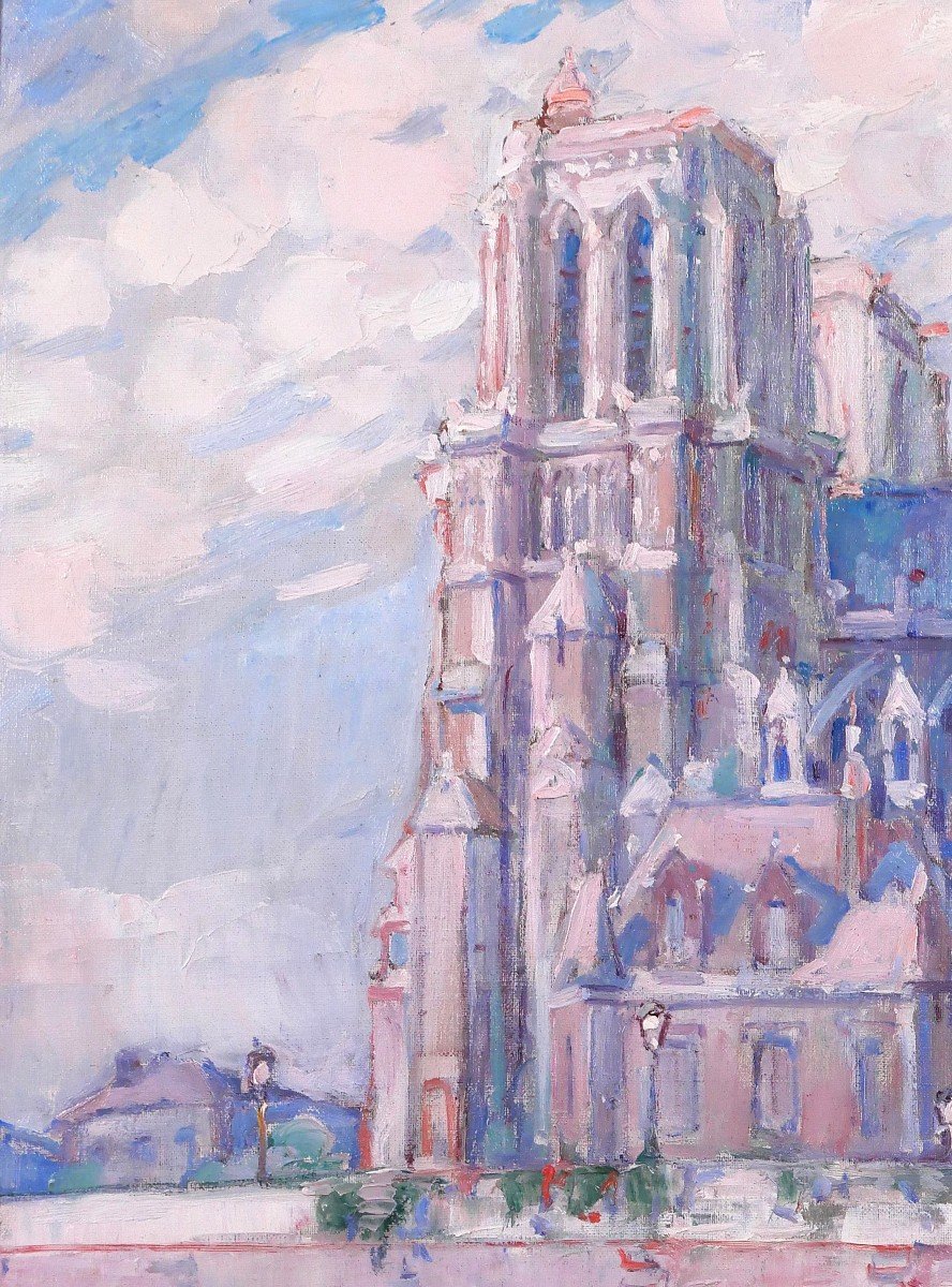 Raphaël CHANTEROU 1888-1945 Paris, la cathédrale Notre-Dame, tableau, vers 1920-30-photo-1