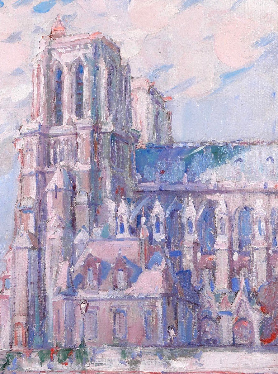 Raphaël CHANTEROU 1888-1945 Paris, la cathédrale Notre-Dame, tableau, vers 1920-30-photo-2