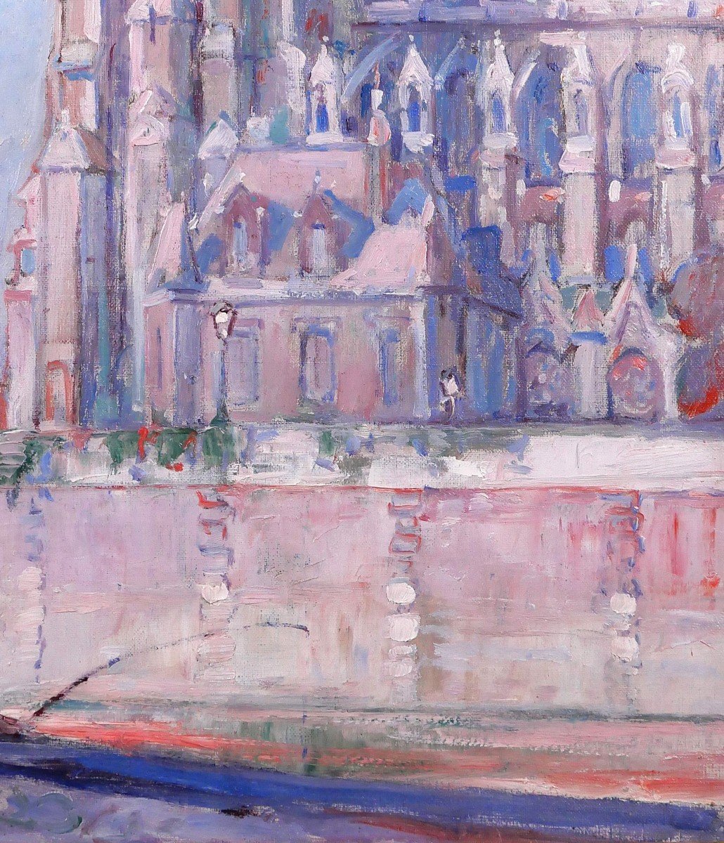 Raphaël CHANTEROU 1888-1945 Paris, la cathédrale Notre-Dame, tableau, vers 1920-30-photo-3