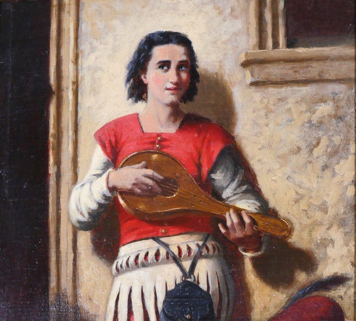 French School Circa 1850 The Mandolin Player, Painting, Portrait Man Music Romanticism-photo-3