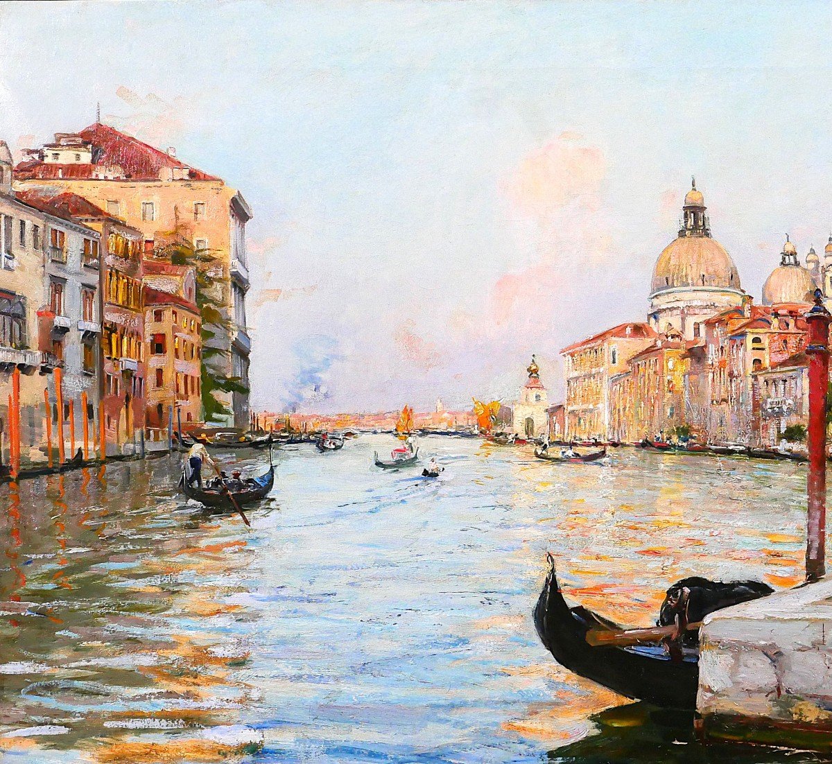 Tullio Campriani 1876-1939 Venice, Landscape Of The Grand Canal, Painting, Circa 1900-photo-3