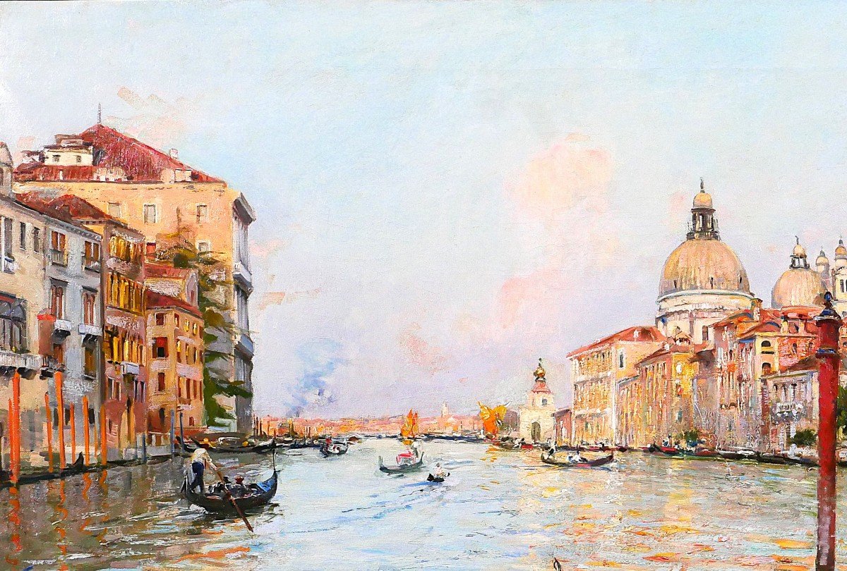 Tullio Campriani 1876-1939 Venice, Landscape Of The Grand Canal, Painting, Circa 1900-photo-1