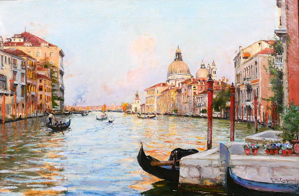 Tullio Campriani 1876-1939 Venice, Landscape Of The Grand Canal, Painting, Circa 1900