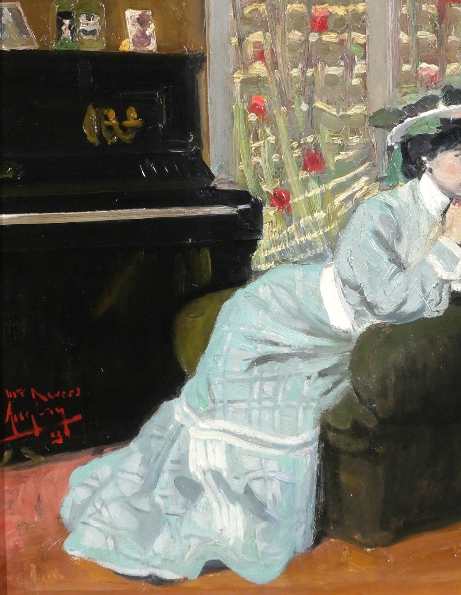 Auguste AUGLAY 1876-1920 Femme assise dans son intérieur, tableau, 1903, impressionnisme-photo-4