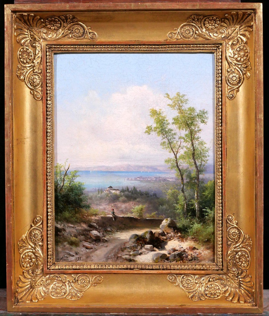 Guido Agostini, Italy, Tuscany, Landscape Of Livorno, Painting 1883, Montenero-photo-2