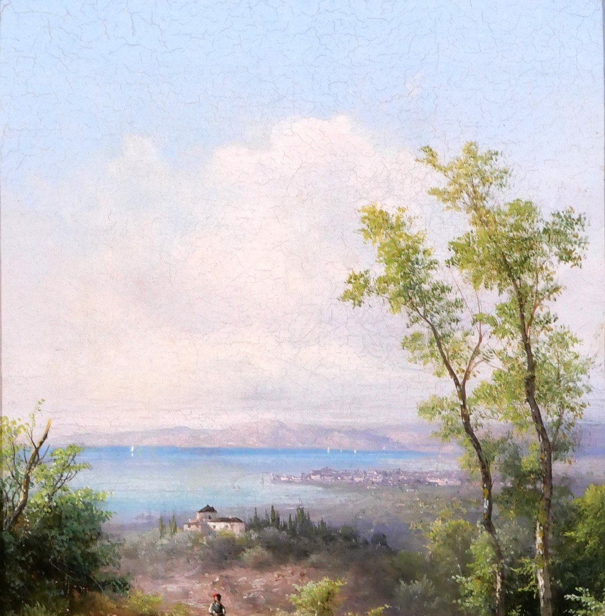 Guido Agostini, Italy, Tuscany, Landscape Of Livorno, Painting 1883, Montenero-photo-3