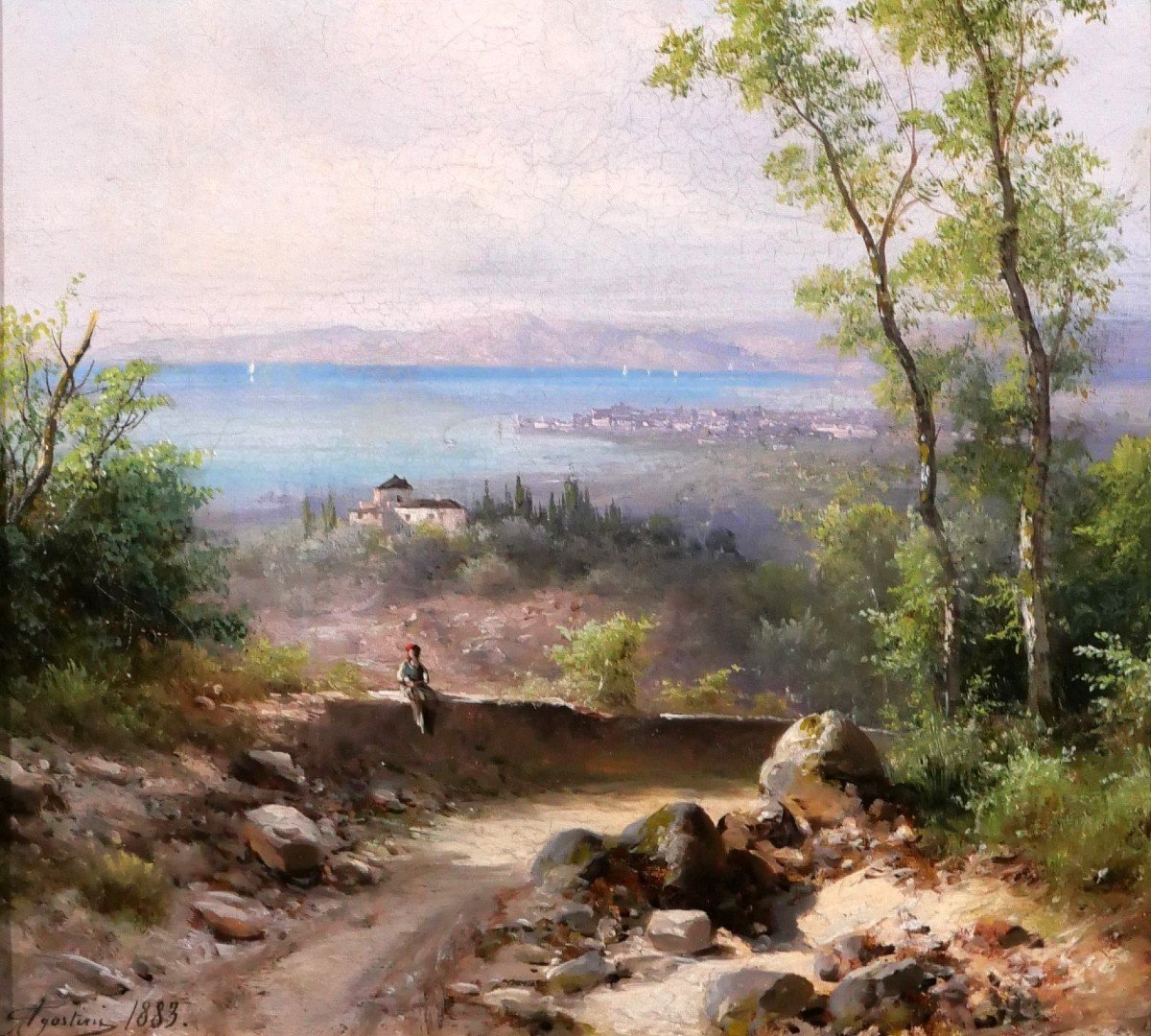 Guido Agostini, Italy, Tuscany, Landscape Of Livorno, Painting 1883, Montenero-photo-4