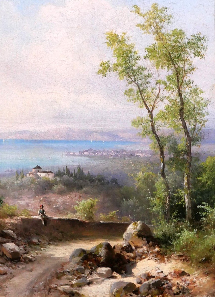 Guido Agostini, Italy, Tuscany, Landscape Of Livorno, Painting 1883, Montenero-photo-3