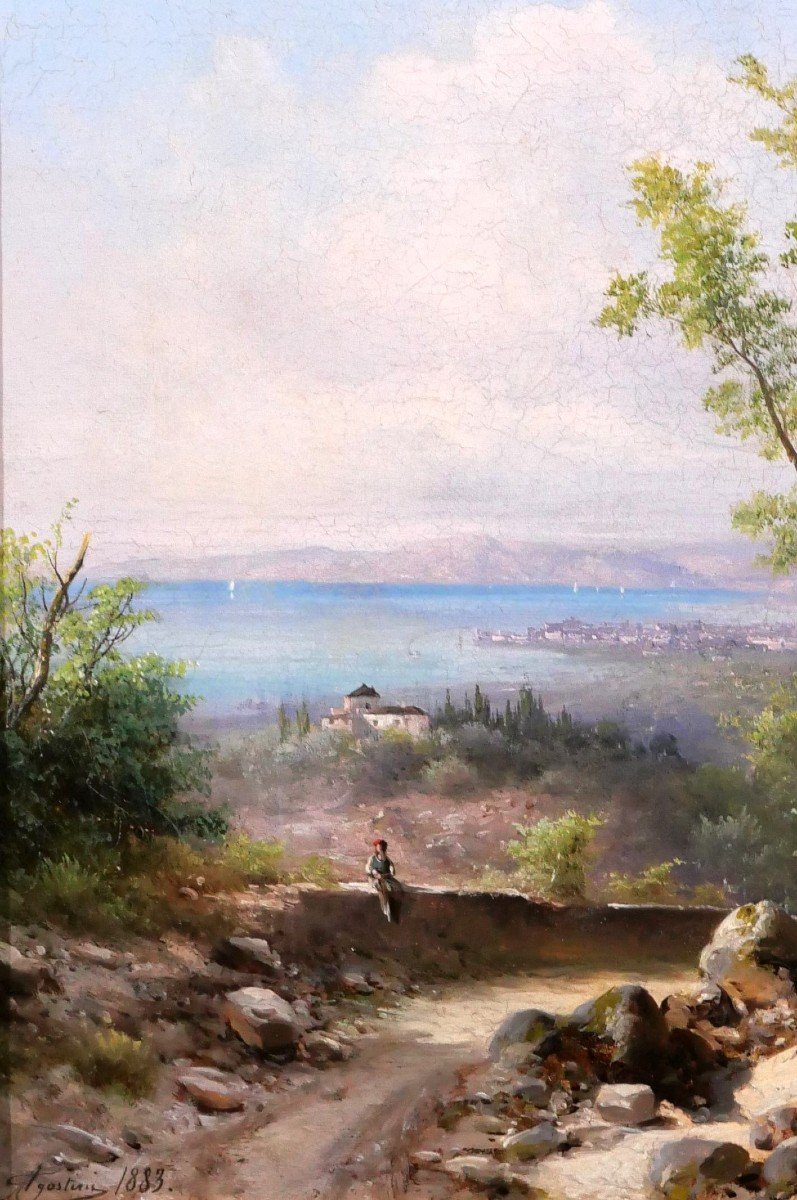 Guido Agostini, Italy, Tuscany, Landscape Of Livorno, Painting 1883, Montenero-photo-4