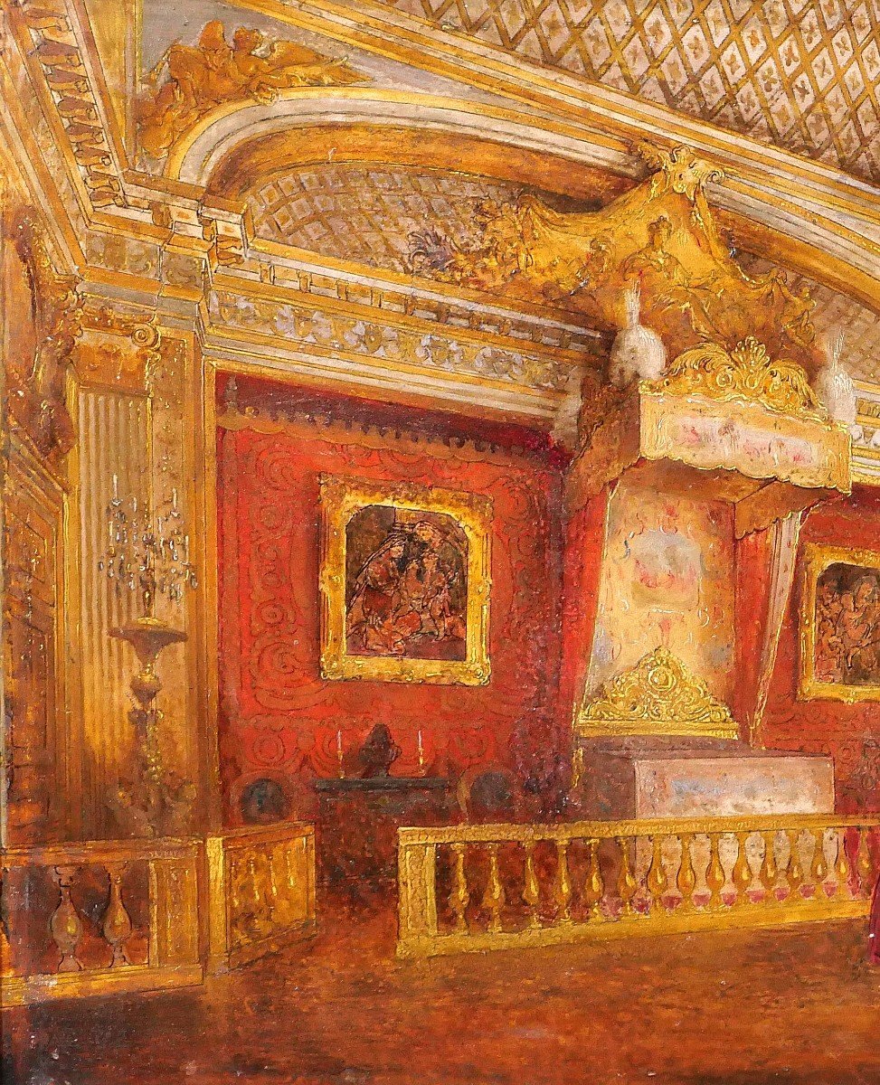 French School Circa 1830-40, Versailles, The King's Bedroom, Painting, Castle, Romanticism-photo-3