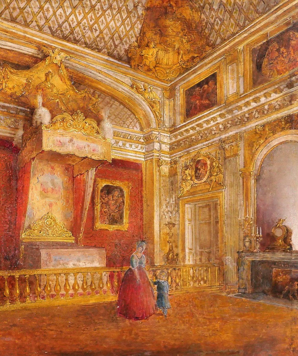 French School Circa 1830-40, Versailles, The King's Bedroom, Painting, Castle, Romanticism-photo-4