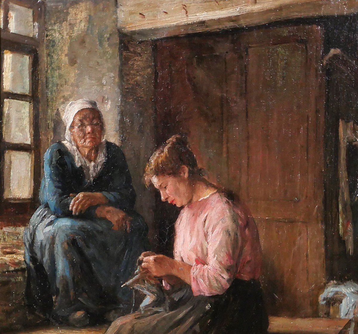 Auguste-laurent Boulard, 1852-1927, Women In An Interior, Painting, Circa 1880-90, Brittany ?-photo-3