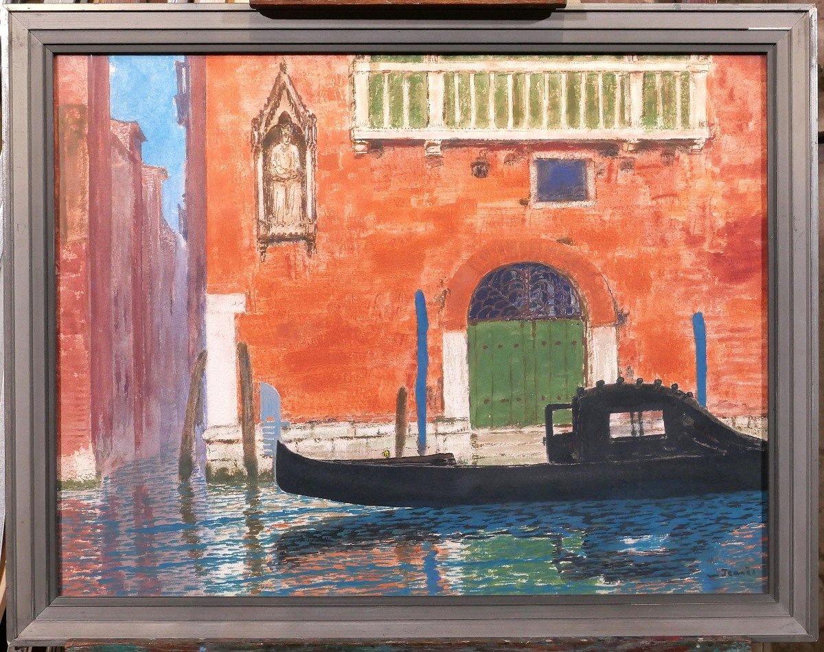 Sigismond JEANES 1863 - 1952 Venise, paysage à la gondole, tableau, vers 1920-30-photo-2