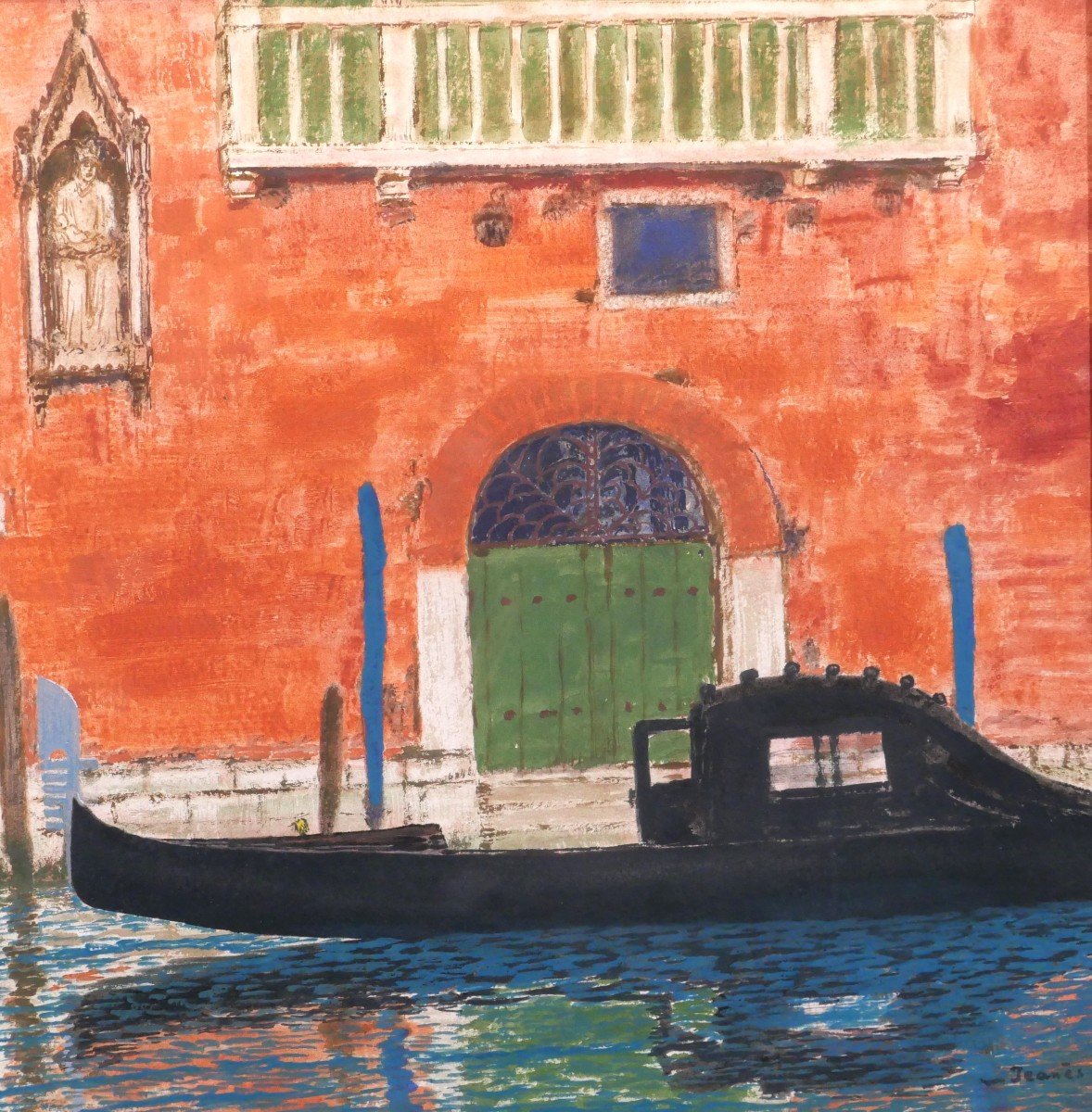 Sigismond JEANES 1863 - 1952 Venise, paysage à la gondole, tableau, vers 1920-30-photo-4