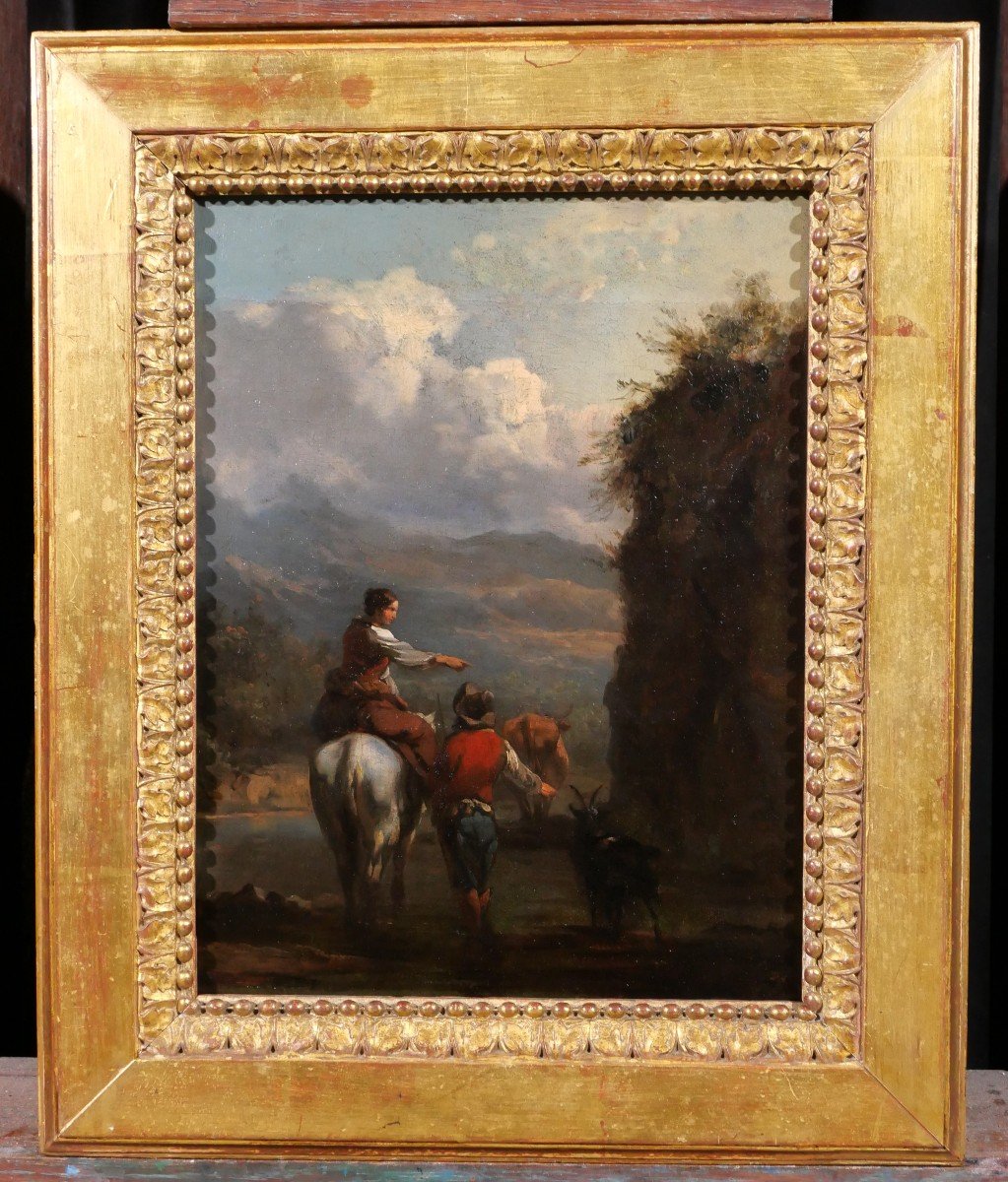  Nicolaes Berchem 1620-1683 Italian Pastoral Landscape, Painting, Circa 1660-photo-2