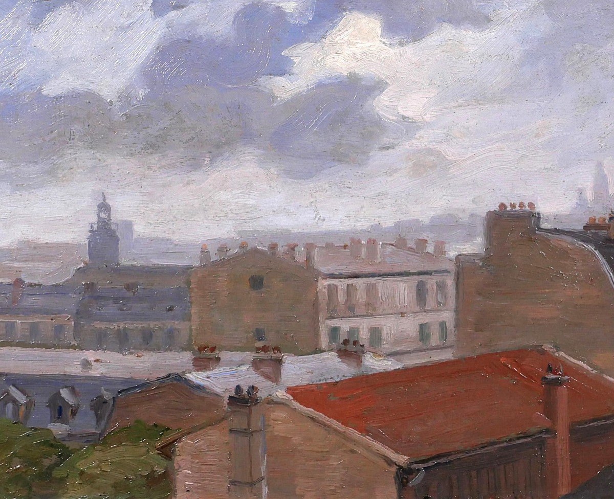 Salvator Sanchis, Paris, Rooftops With Montmartre, Landscape Painting, Circa 1930-40-photo-4