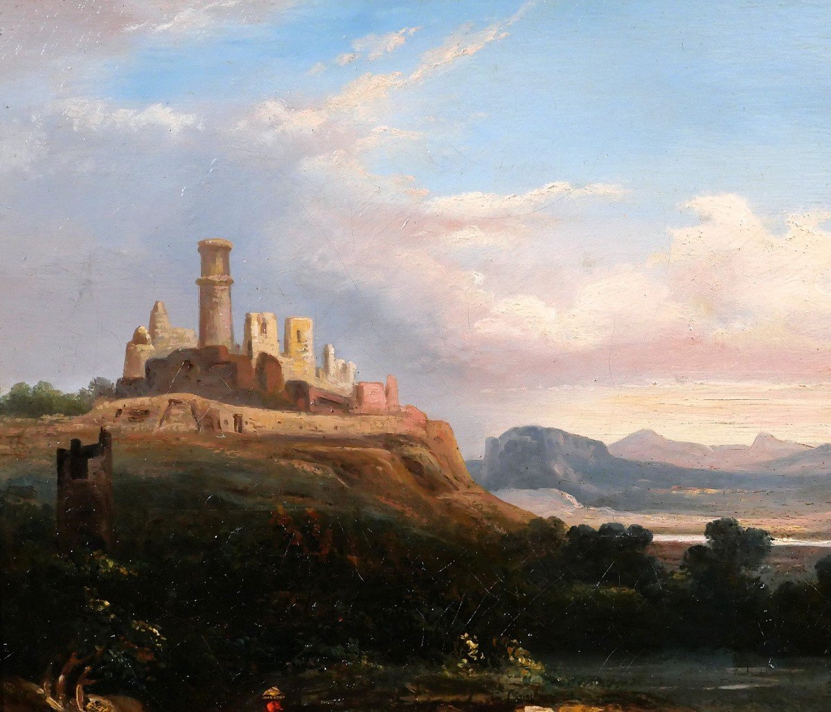 J.C.J. REMOND (att. à) 1795-1875 Italie, paysage aux ruines, tableau, 1830-40, romantisme-photo-1