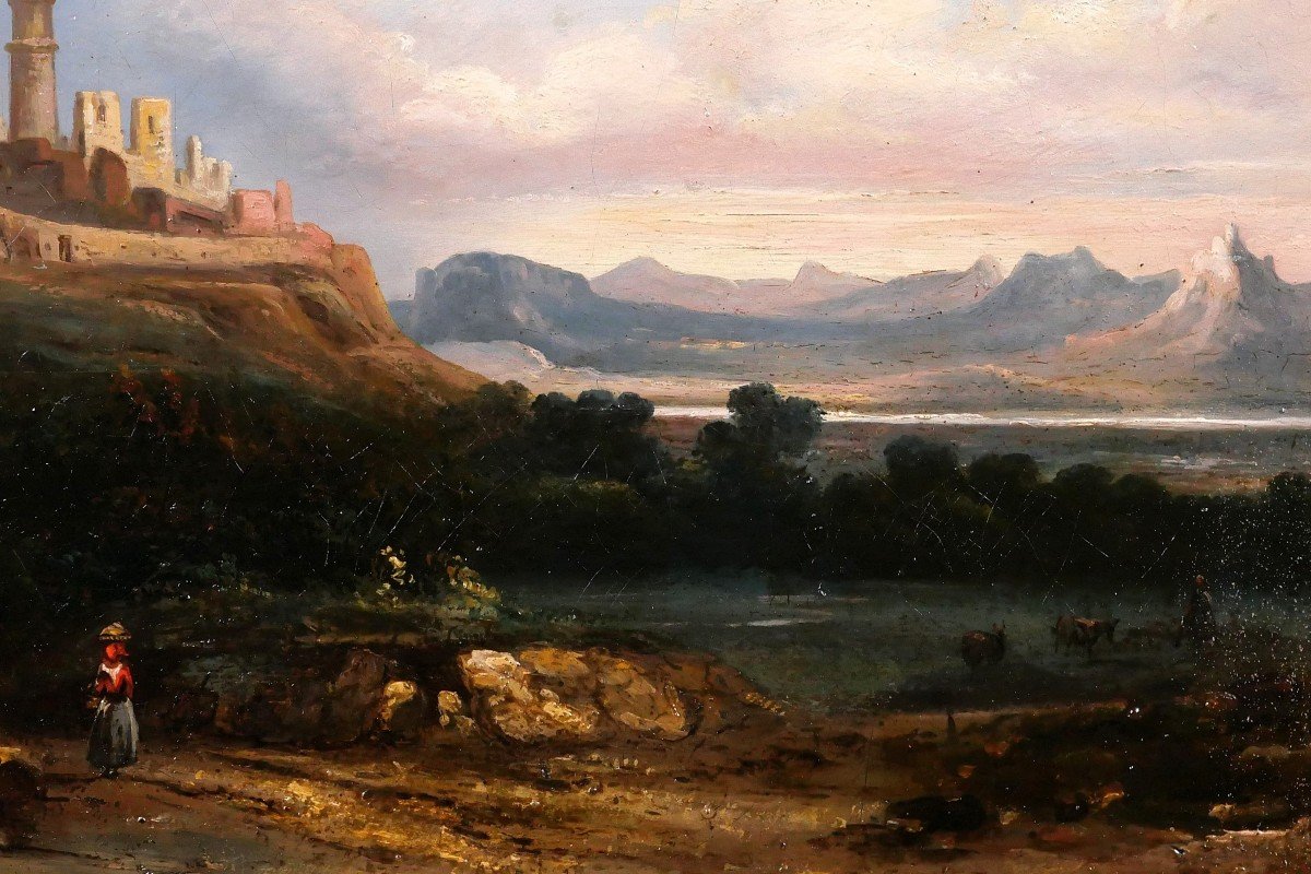 J.C.J. REMOND (att. à) 1795-1875 Italie, paysage aux ruines, tableau, 1830-40, romantisme-photo-3