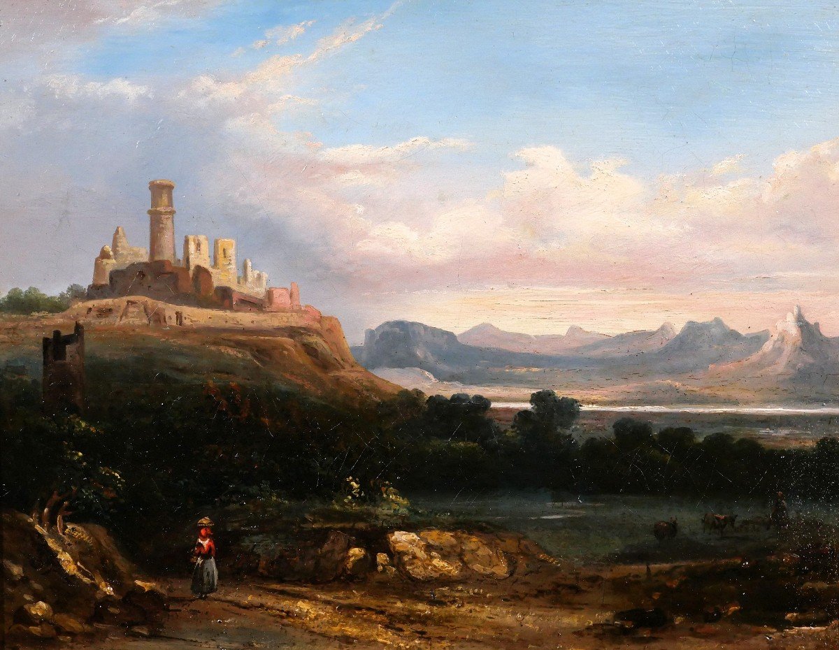 J.C.J. REMOND (att. à) 1795-1875 Italie, paysage aux ruines, tableau, 1830-40, romantisme