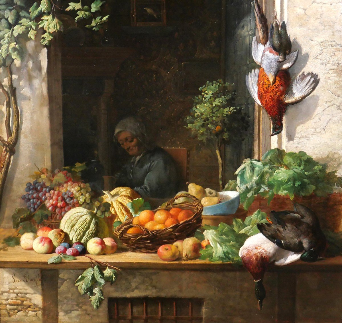 Lucas SCHAEFELS 1824-1885 Nature morte à la fenêtre, tableau, vers 1860-photo-4