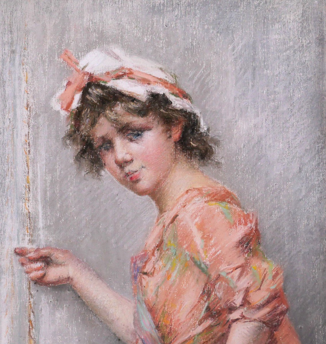 Frédérique VALLET-BISSON 1862-1948 L'indiscrète, portrait de jeune femme, pastel, vers 1890-photo-3