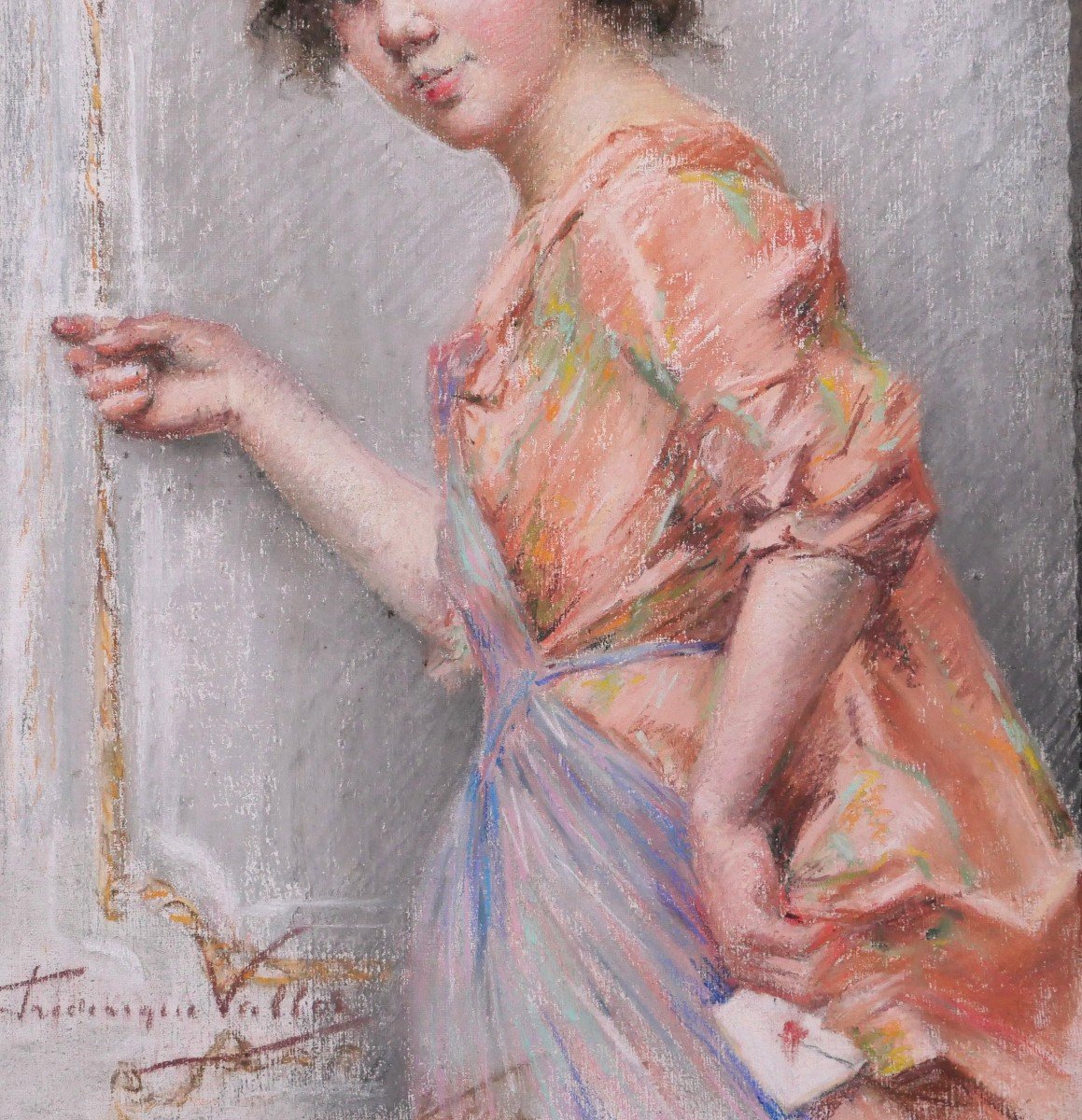 Frédérique VALLET-BISSON 1862-1948 L'indiscrète, portrait de jeune femme, pastel, vers 1890-photo-4