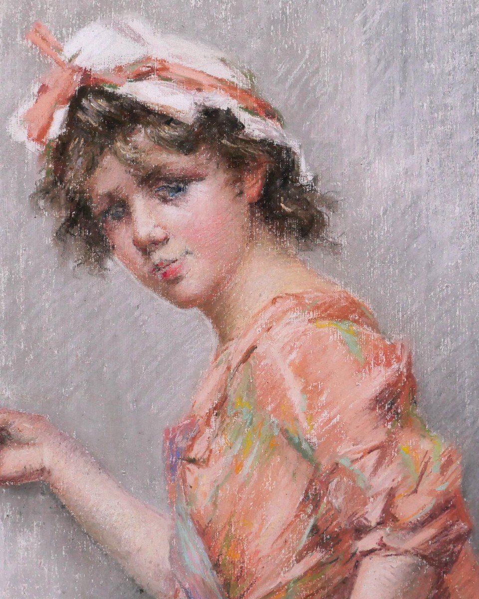 Frédérique VALLET-BISSON 1862-1948 L'indiscrète, portrait de jeune femme, pastel, vers 1890-photo-2