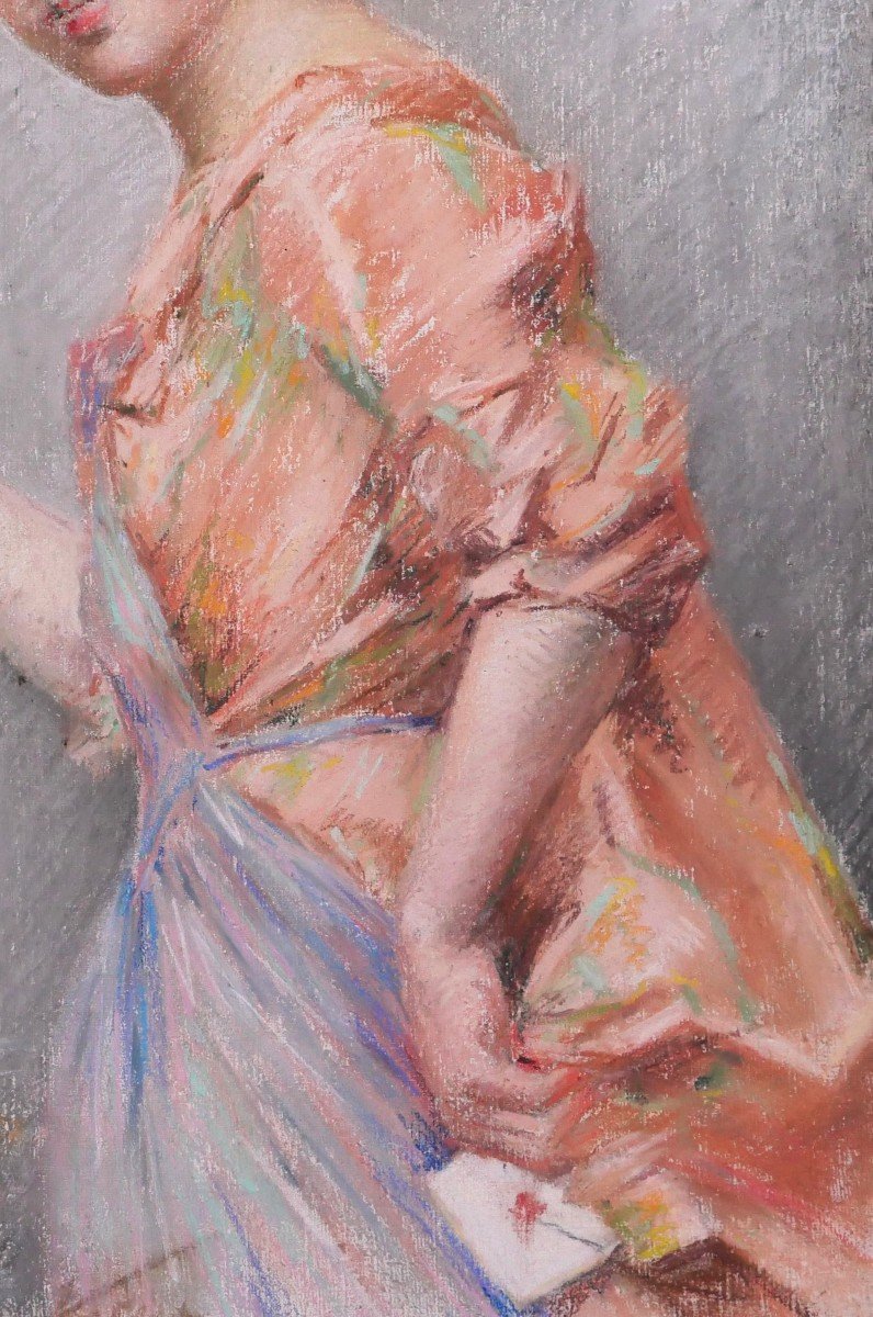 Frédérique VALLET-BISSON 1862-1948 L'indiscrète, portrait de jeune femme, pastel, vers 1890-photo-3