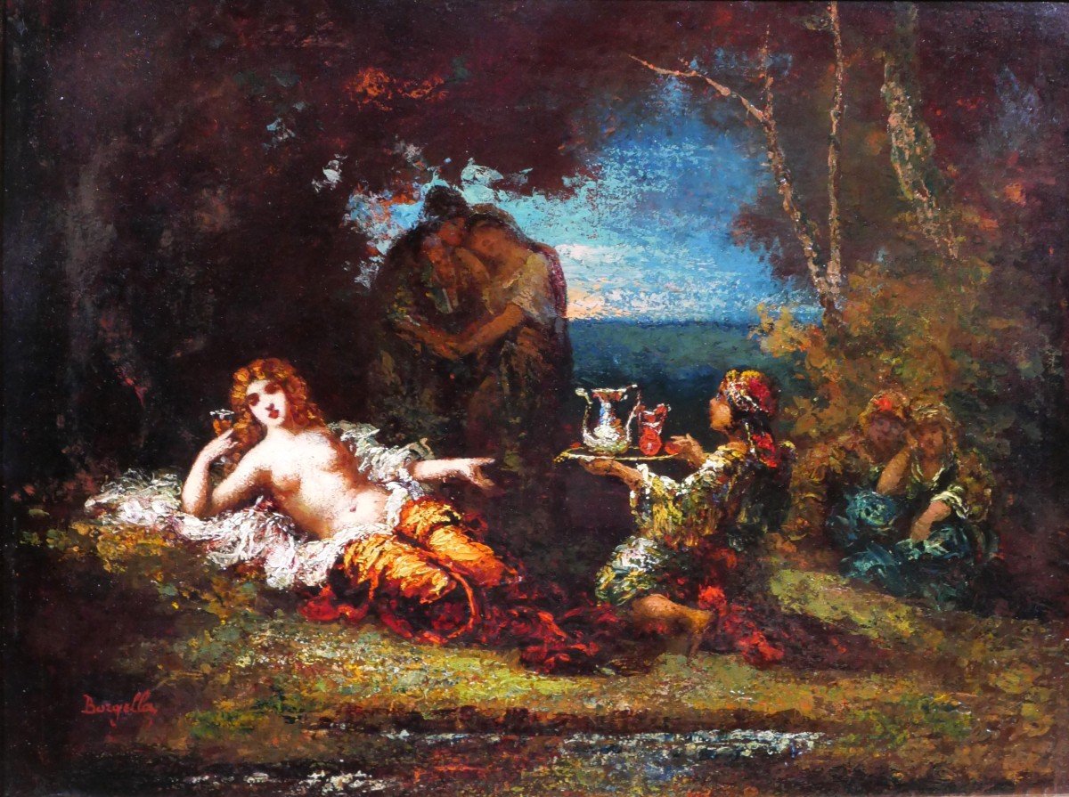 Frédéric BORGELLA 1833-1901 La favorite du harem, femme, tableau, orientalisme, vers 1880