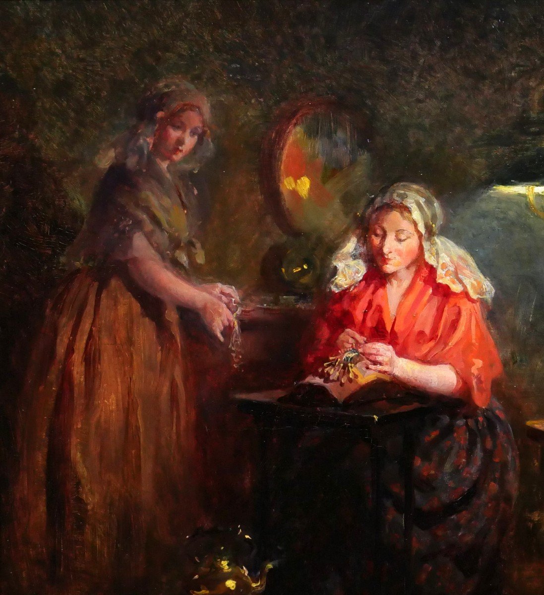 Claude Salvator Hugard Netherlands, The Lacemakers, Evening Effect, Painting-photo-1