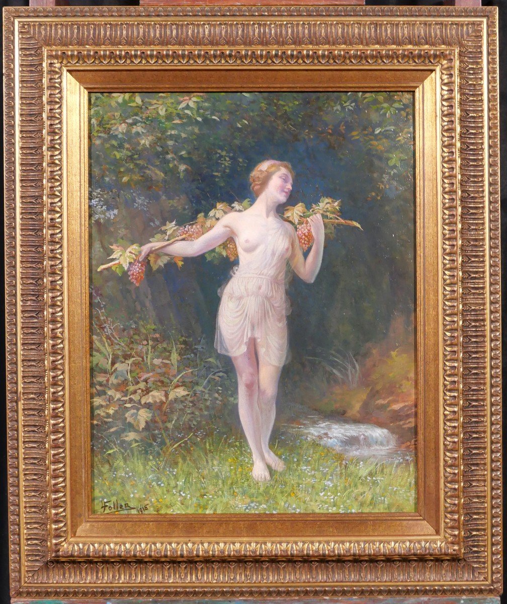 Lucien Foller 1869-1938, Bacchante, Nude Woman, Painting, 1915, Art Nouveau-photo-2