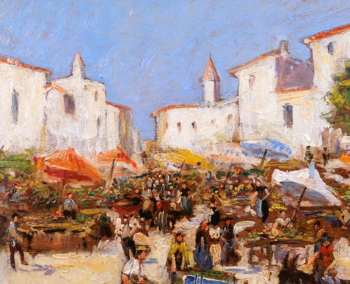 Arthur PERRIER, Paysage de scène de marché, tableau vers 1930, paysage-photo-1