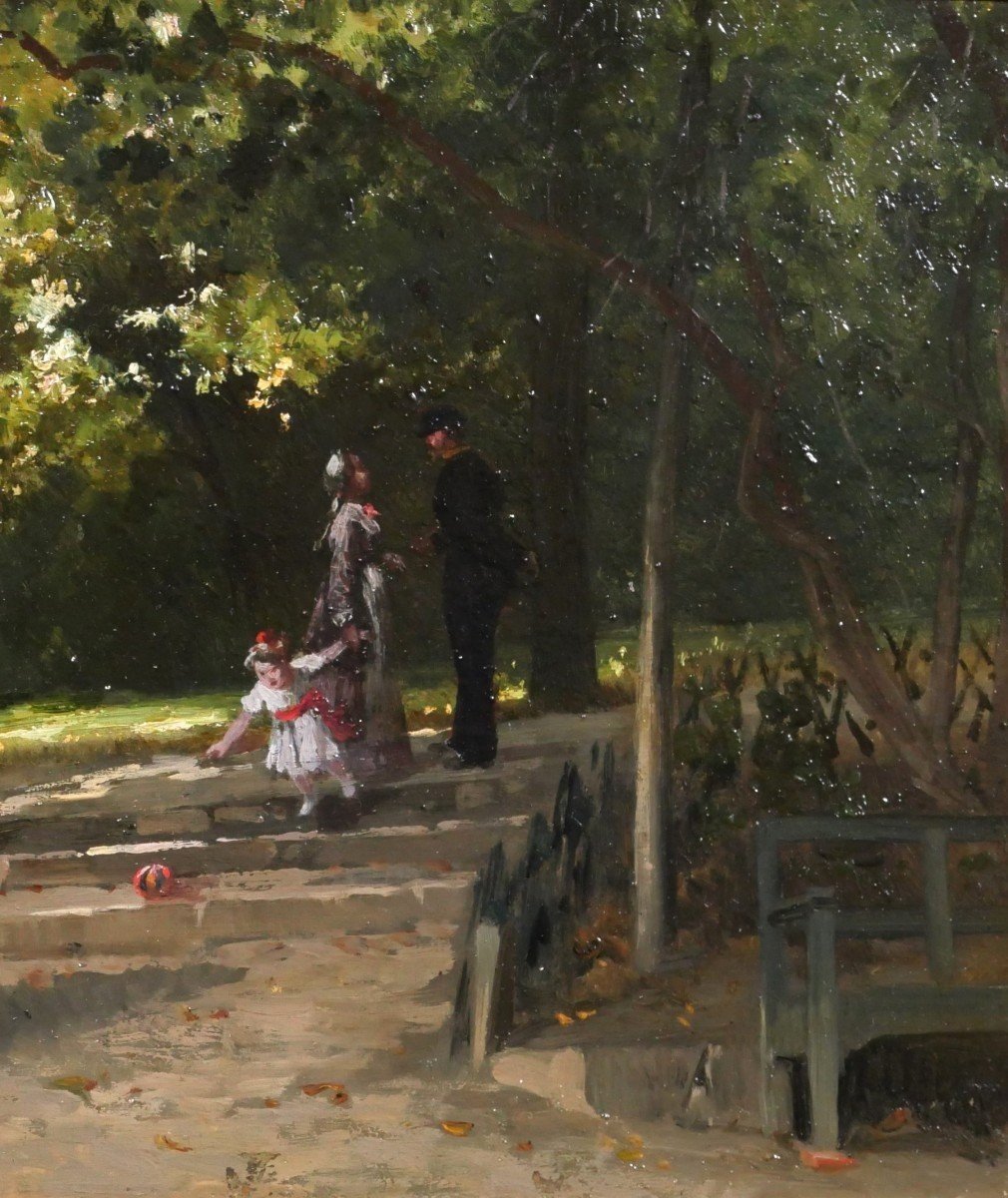 Antoine MORLON 1834-1913 La rencontre au parc, tableau impressionnisme, vers 1880-photo-4