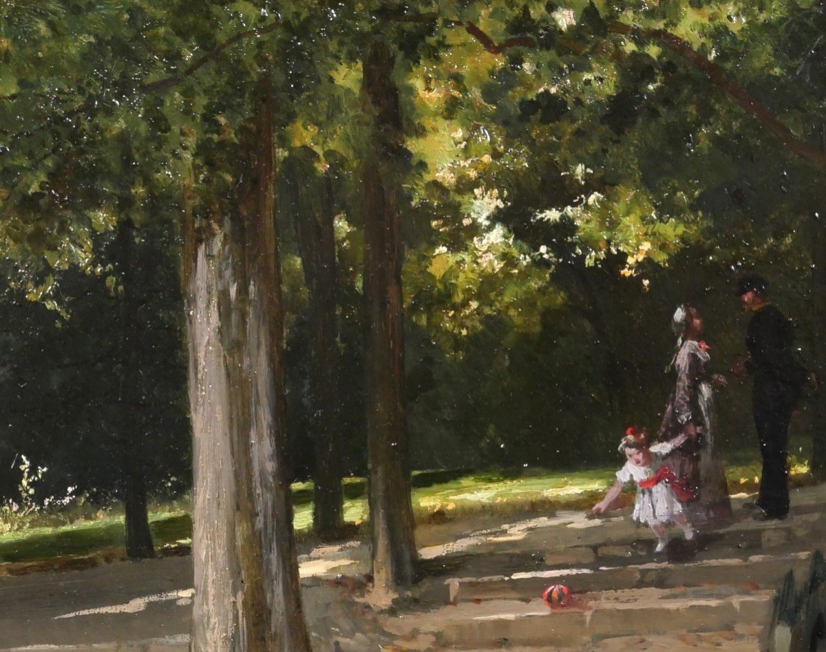 Antoine MORLON 1834-1913 La rencontre au parc, tableau impressionnisme, vers 1880-photo-1